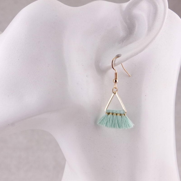 Mint Triangle Fringe Earrings - Picture 2 of 3